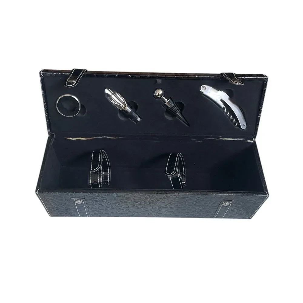 Faux Leather Croc Wine Bottle & Accessories Storage Case Gift Set